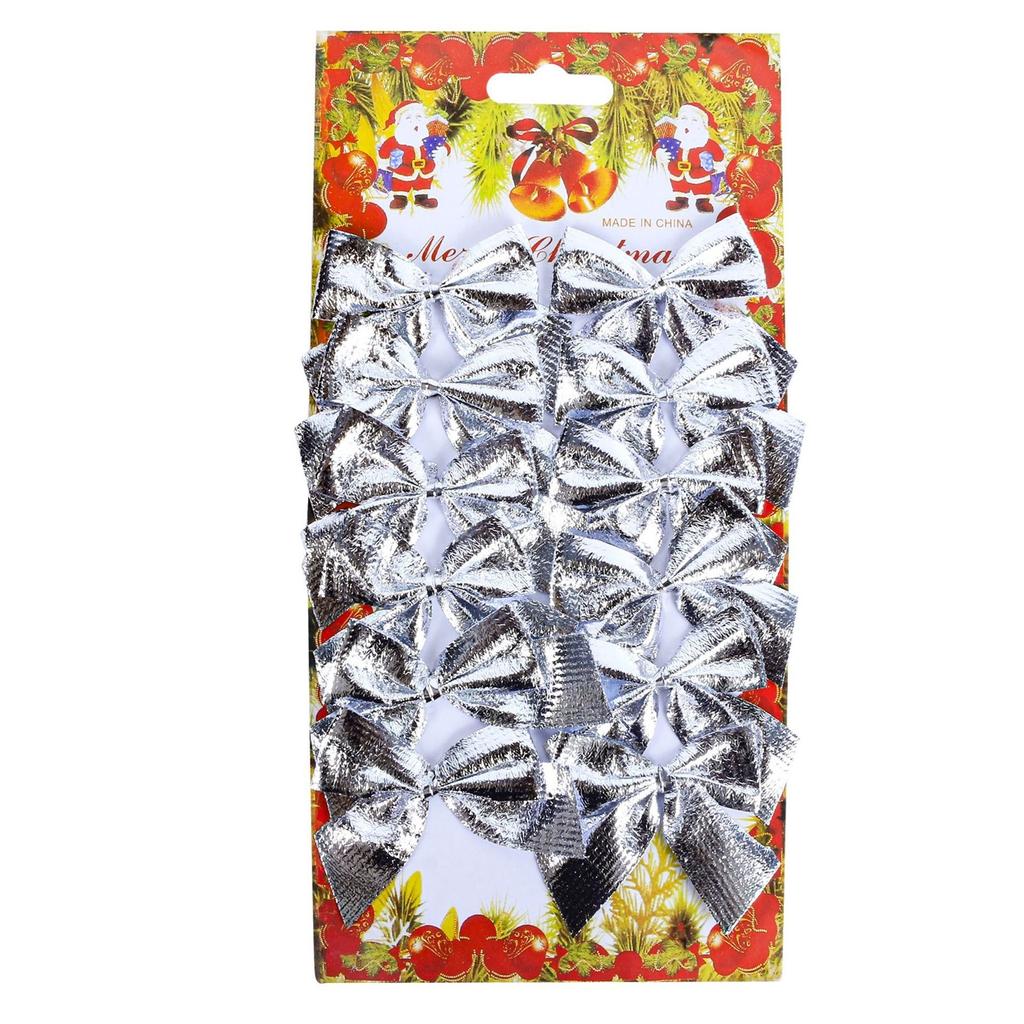 12pcs/pack Christmas Decorations Flocking Gold Red Christmas Bow Christmas Tree Wreath Pendant