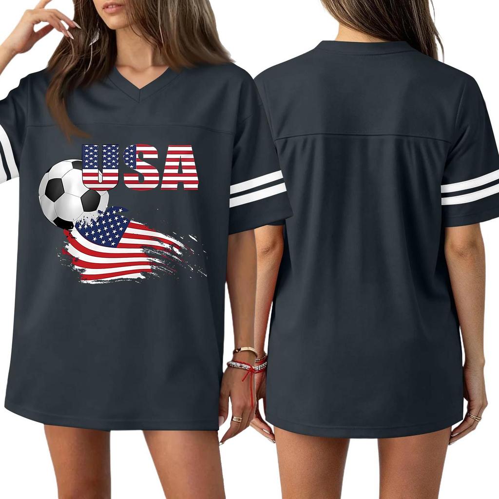 Women's Casual & Stylish V-Neck Sports — Print Short-Sleeve Athletic T-Shirt Top
