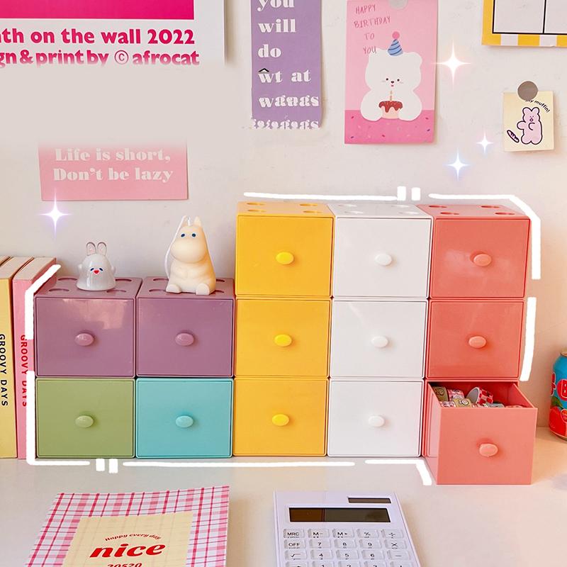 Cutie de Depozitare Pătrată Macaron pentru Birou Cutie de Depozitare Combinație Bloc de Construcție Cutie de Depozitare Cosmetice Bijuterii