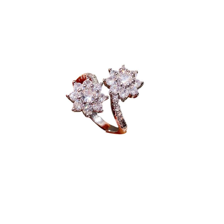 Zircon Flower Elegant Open Ring For Women Fashion Jewelry Gift Idea StyleB