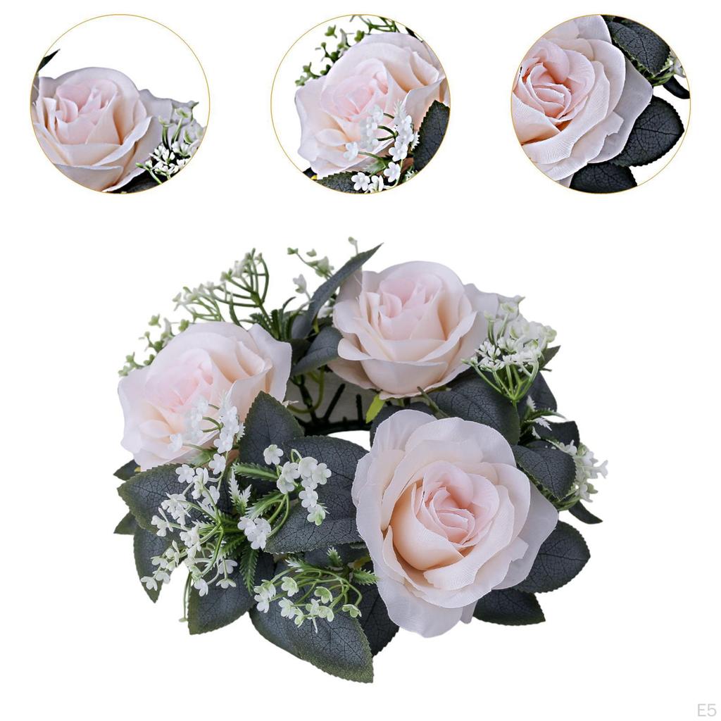 Anello portacandele floreale artificiale piccolo per tavolo Giorno di San Valentino Ringraziamento Bianco