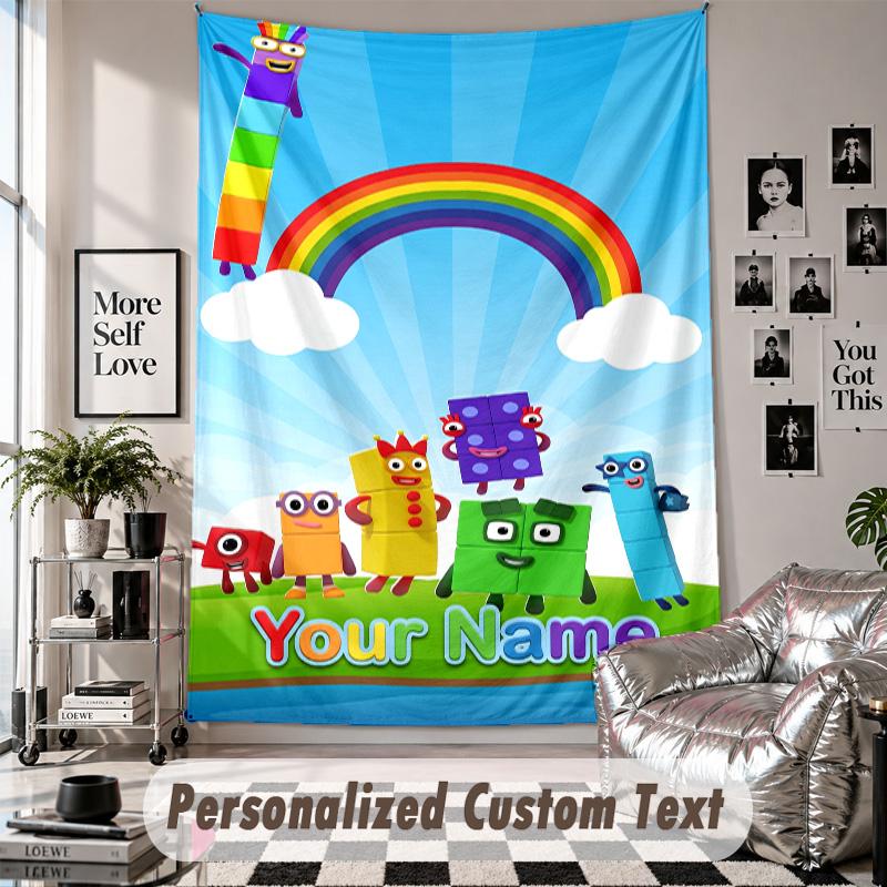 Wall Hanging Tapestry With Custom Name & Text, Numberblock Decorative Tapestry For Bedroom