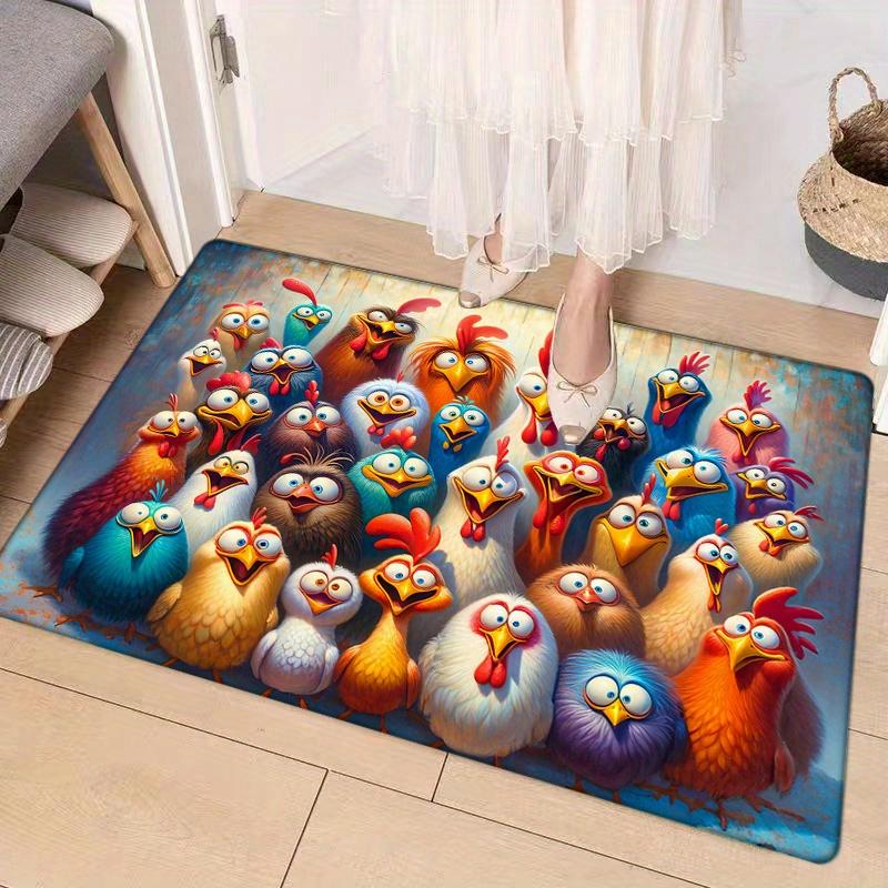 Festive Cartoon Turkey Doormat, Colorful Thanksgiving Christmas Rug, Vibrant Polyester Welcome Door Carpet for Holidays
