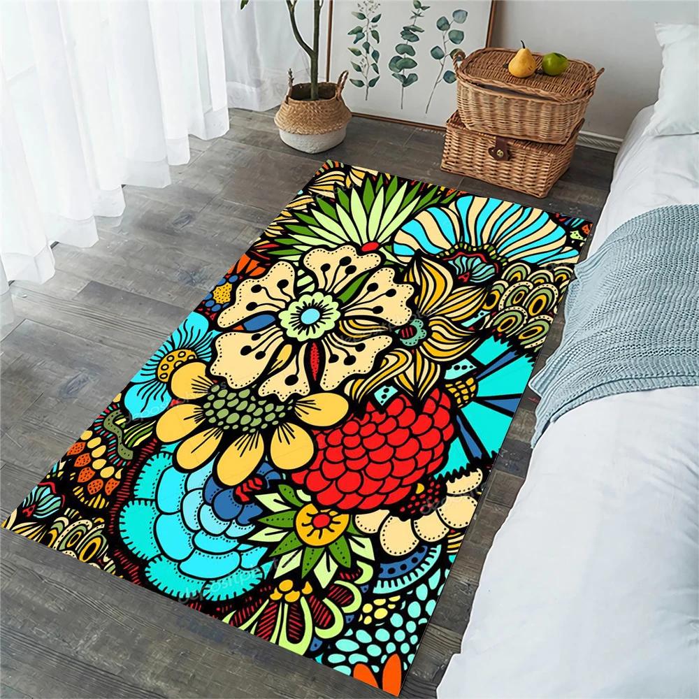 Boho Mandala Carpet Retro Floral Floor Rugs for Living Room Bedroom Balcony Decor Non-slip Kitchen Mat Exotic Flowers Doormat