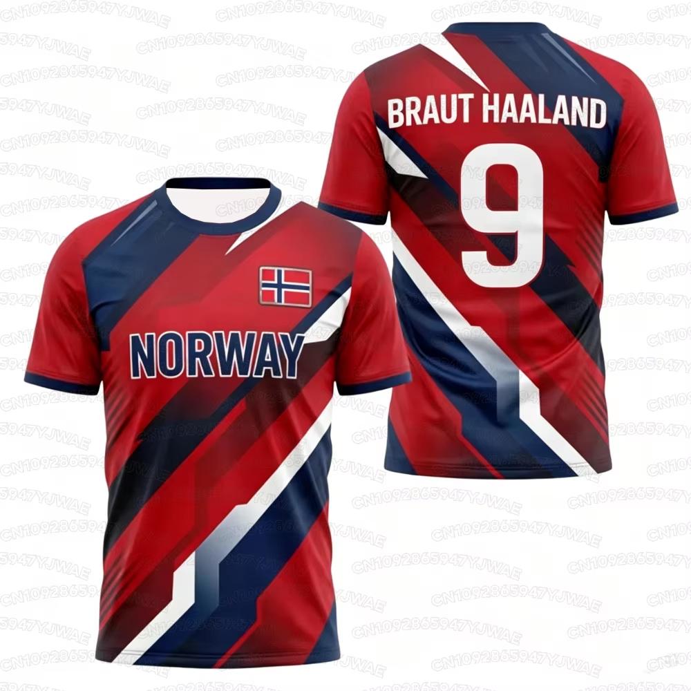 2026  Men's Women's NO.9 HAALAND Short Sleeve T-shirt 3D Print Tees Norway Flag Print Outdoor Soccer Jersey Sports Casual Tops