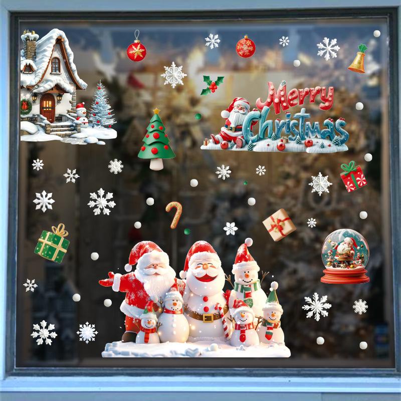 Christmas Snowman Glass Sticker on Window, Christmas Snowflakes, Santa Claus
