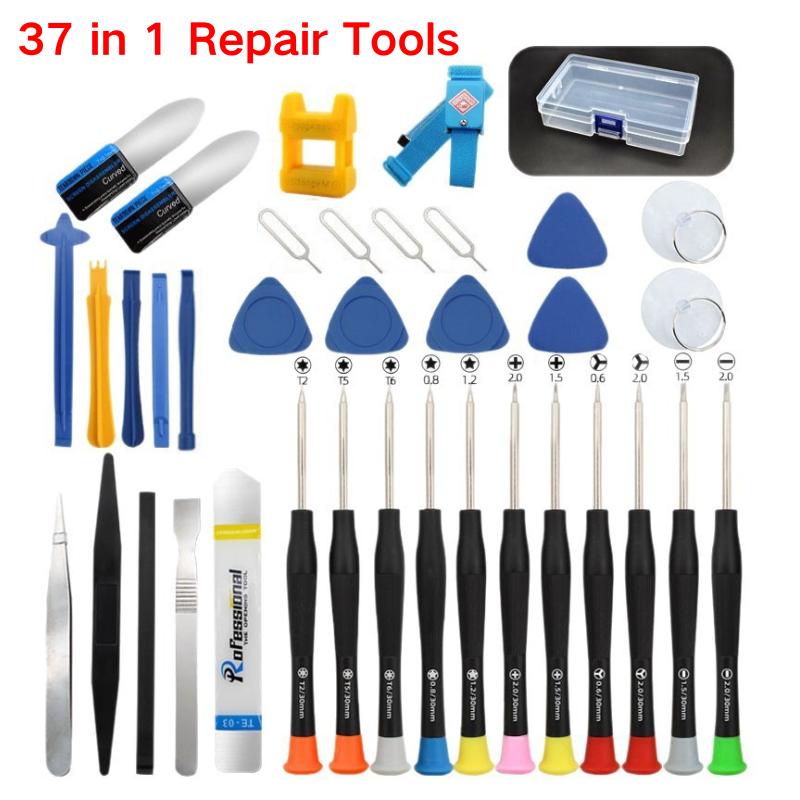 Professional 37 In 1 Phone Repair Tool Kit Box Set Screwdrivers Pry Bar Suction Cup Spudger Tweezers for iPhone Tablet Laptop PC