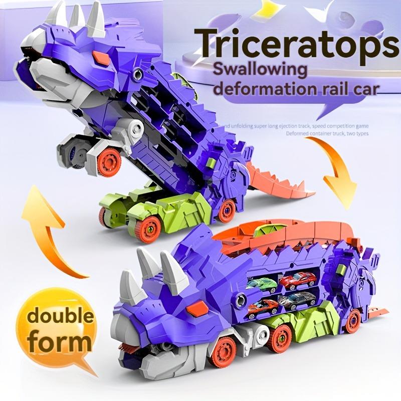 Triceratops Deformation Dinosaur Car Model Pull Back Alloy Car Track Parking Lot Ejection Foldable Children Educational Toys