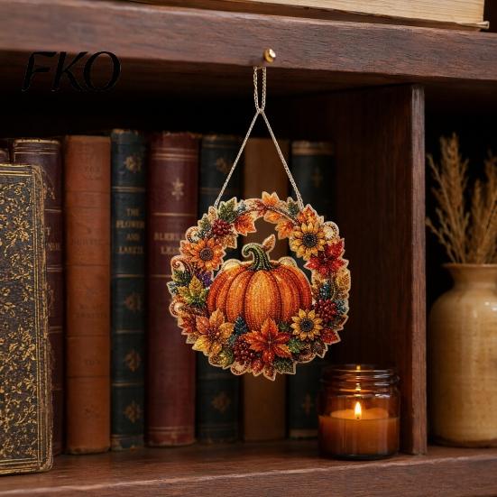 Christmas Party Decoration Pumpkin Acrylic Window Hanging Decor, Fall Harvest Wreath Ornament for Festive Pendant Thanksgiving Halloween, Indoor