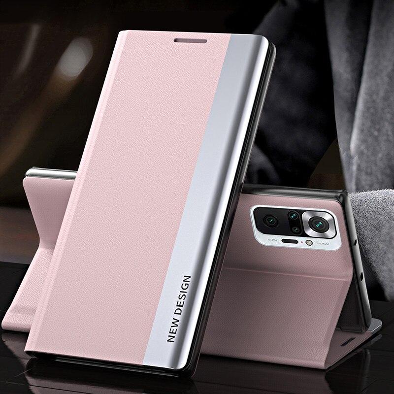 

Магнитный чехол-книжка из кожи для RedMi Note 14 Pro 13 12 11 10 12S 11S 10S XiaoMi 15T 14T 13T 12T 11T POCO X7 X6 X5 Гальваническое покрытие Полная защита Жесткий чехол RedMi 10 розовый