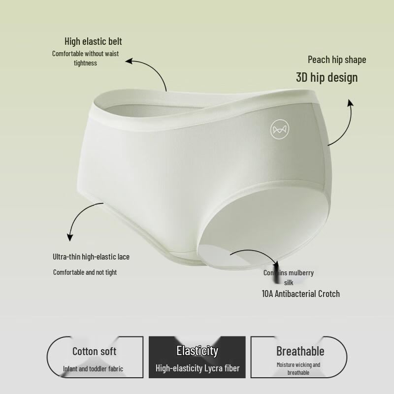 MiiOW Women's Class A Baby Cotton Antibacterial Mid-Waist Briefs (3-Pack)