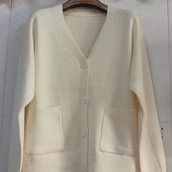 QICED Jarní a podzimní jednobarevný kabát s výstřihem do V, líný volný líný líný větruodolný kardiganový svetr dámský kabát