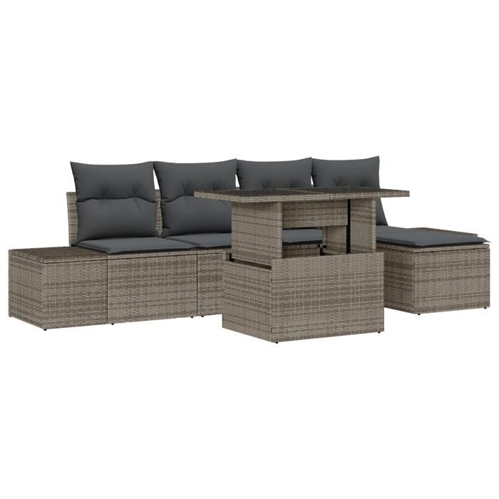 VidaXL Ensemble de salon de jardin 6 pièces avec coussins Gris en poly rattan 3357902