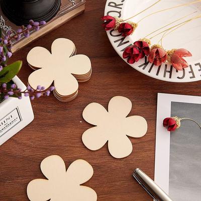 New Wooden Blank Flower Graffiti Decoration Shape Wooden Chips DIY Wooden Plum Blossom Painting Cup Cushion Plate Cushion