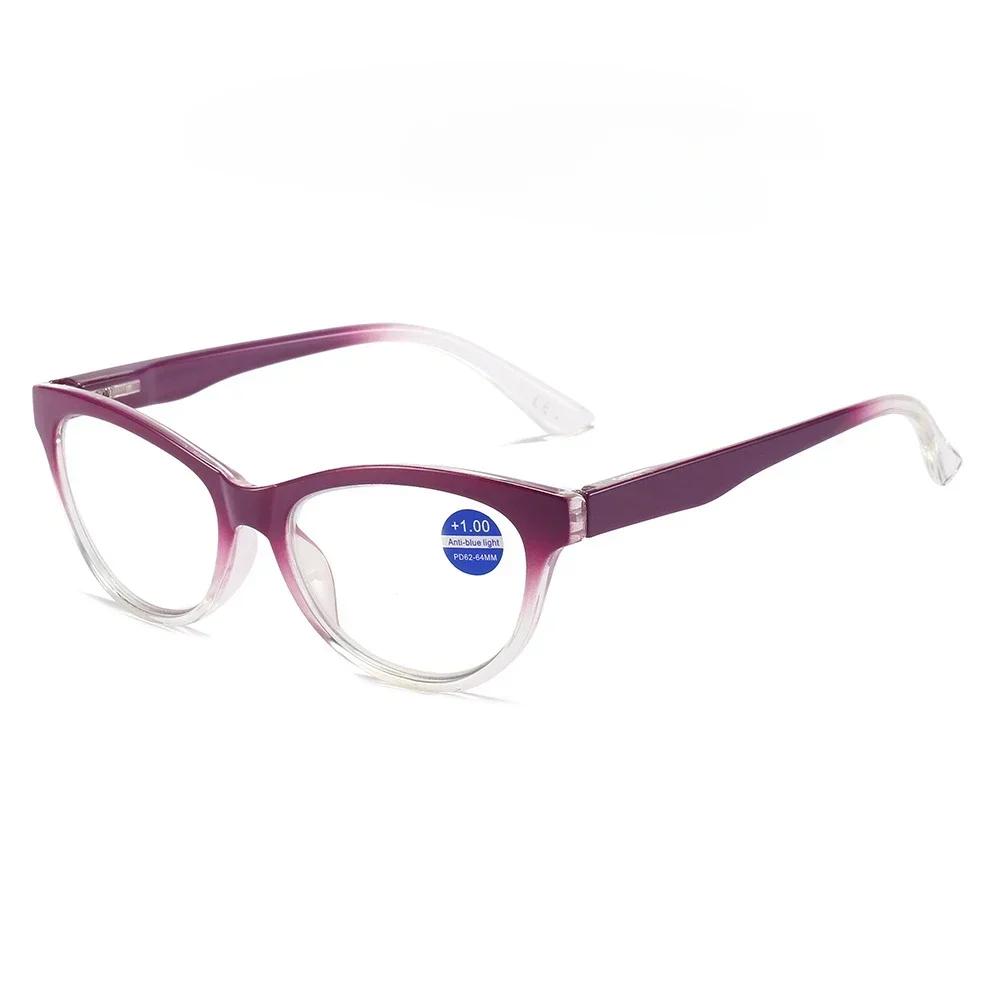 

Винтажные очки для чтения с прозрачными линзами «кошачий глаз» из поликарбоната, модные прогрессивные цветные очки для женщин, анти-синий свет 2.5 фиолетовый