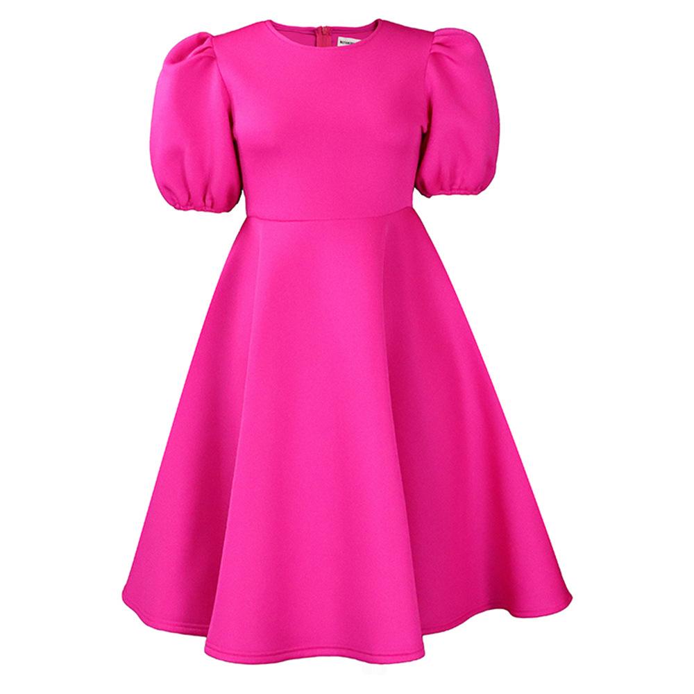 Round neck temperament bubble sleeves waist pendulum dress dress A-word dress