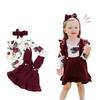 Newborn Baby Girl Clothes Set Floral Long Sleeve Romper Suspender Ruffle Dress and Bowknot Headband 3Pcs Outfit for 0-18 Months