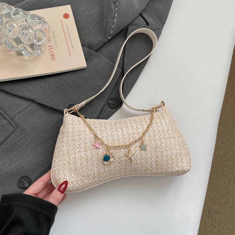 Single-shoulder Underarm Trendy Woven Cherry Style Beach Tote Bag for Women