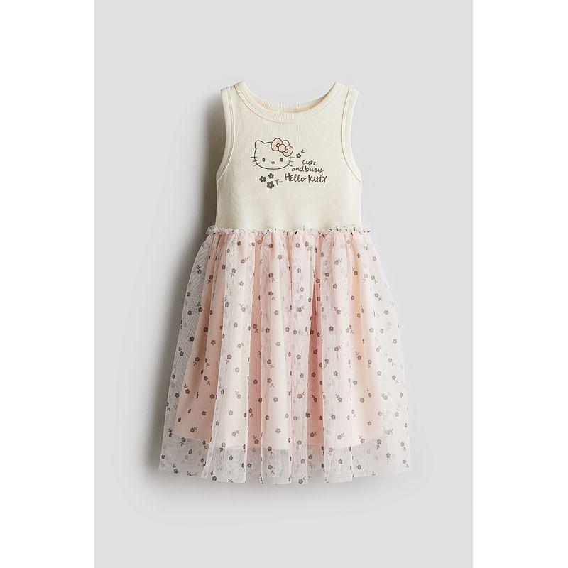 

[Серия Sanrio] HM Детская одежда Платье для девочки 25 Летнее Новое поступление Принт Тюль Платье принцессы 1282141 Pink/Hello Kitty 90/52