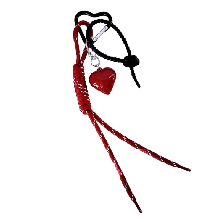 Heart Pendant Keychain for Bag Decoration Colorful Nylon Braided Rope Keyring Accessories Handmade Key Holder Accessory