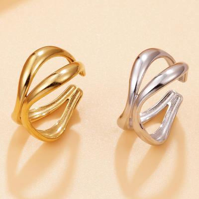 INS Style Geometric Thick Line Open Ring, 18K Gold Stainless Steel Jewelry