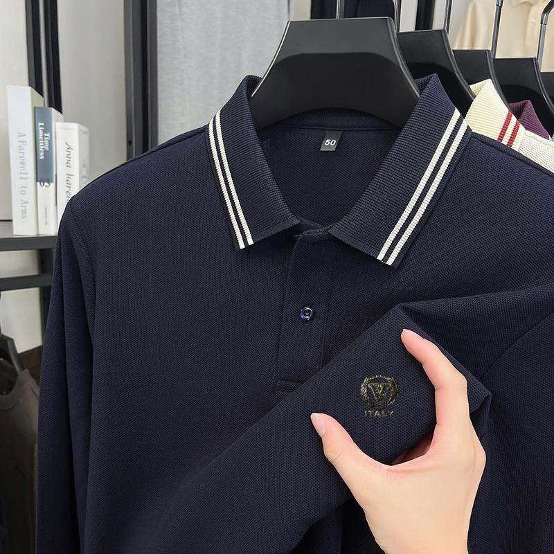 Cotton Luxury Quality Men's Polo Shirt Lapel Long Sleeve T-Shirt Autumn Print Breathable Fashion Business Trend Menswear