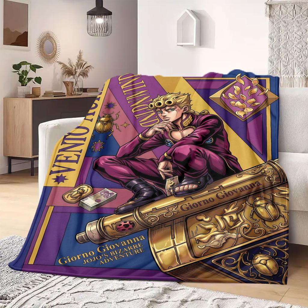 JoJo's Bizarre Adventure Beautiful Flannel Blanket, Printed Cartoon Design for Home Decor, Warm Sofa Bedding, Travel Throw_LIAN