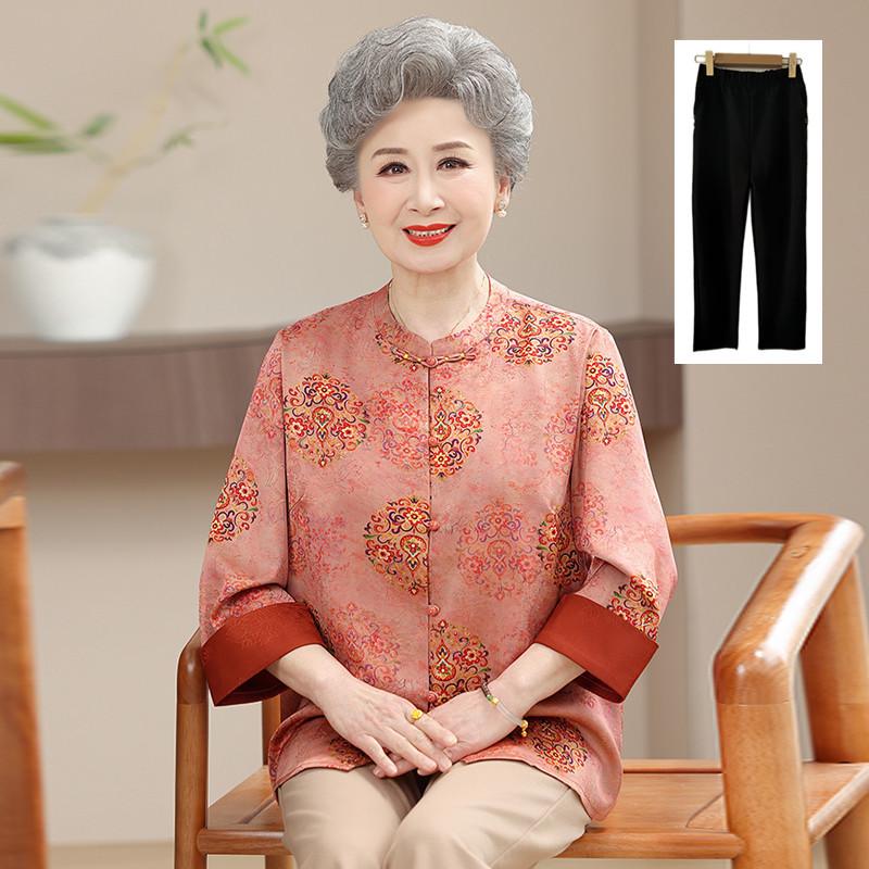 Elegant Chinese-Inspired Jacquard Frog Button Shirt for Middle-Aged Women