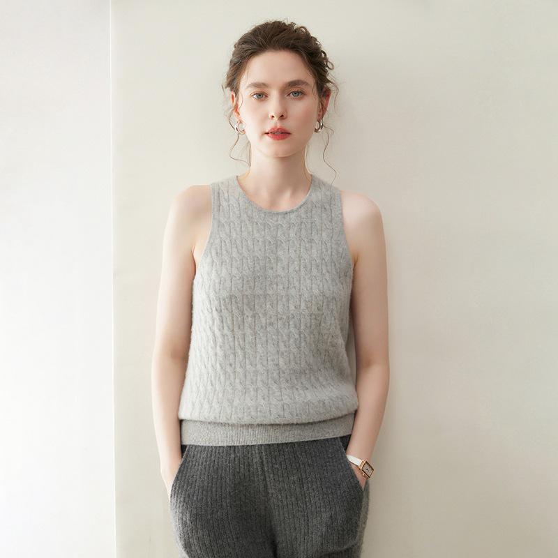 New Arrival: Women's 100% Pure Cashmere Sleeveless Cable Knit Sweater Vest, Round Neck for Autumn/Winter 2025
