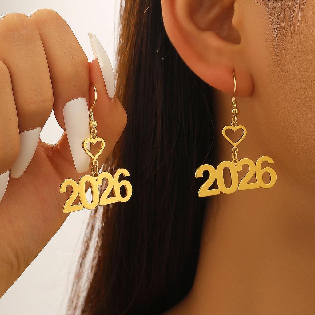 2026 New Year Geometric Glitter Minimalist Hollow Earrings