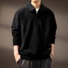 Men's High-End Half-Zip Corduroy Plush Hoodie: European Cotton, Ribbed Long Sleeve, Loose Fit, Autumn Polo Shirt.