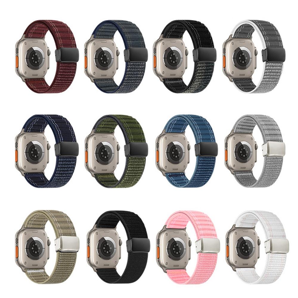 Watch Band For Apple Watch Series 11 10 42mm / 9 8 7 41mm / SE3 SE2 SE 6 5 4 40mm / 3 2 1 38mm Magnetic Clasp Wave Pattern Nylon Wrist Strap