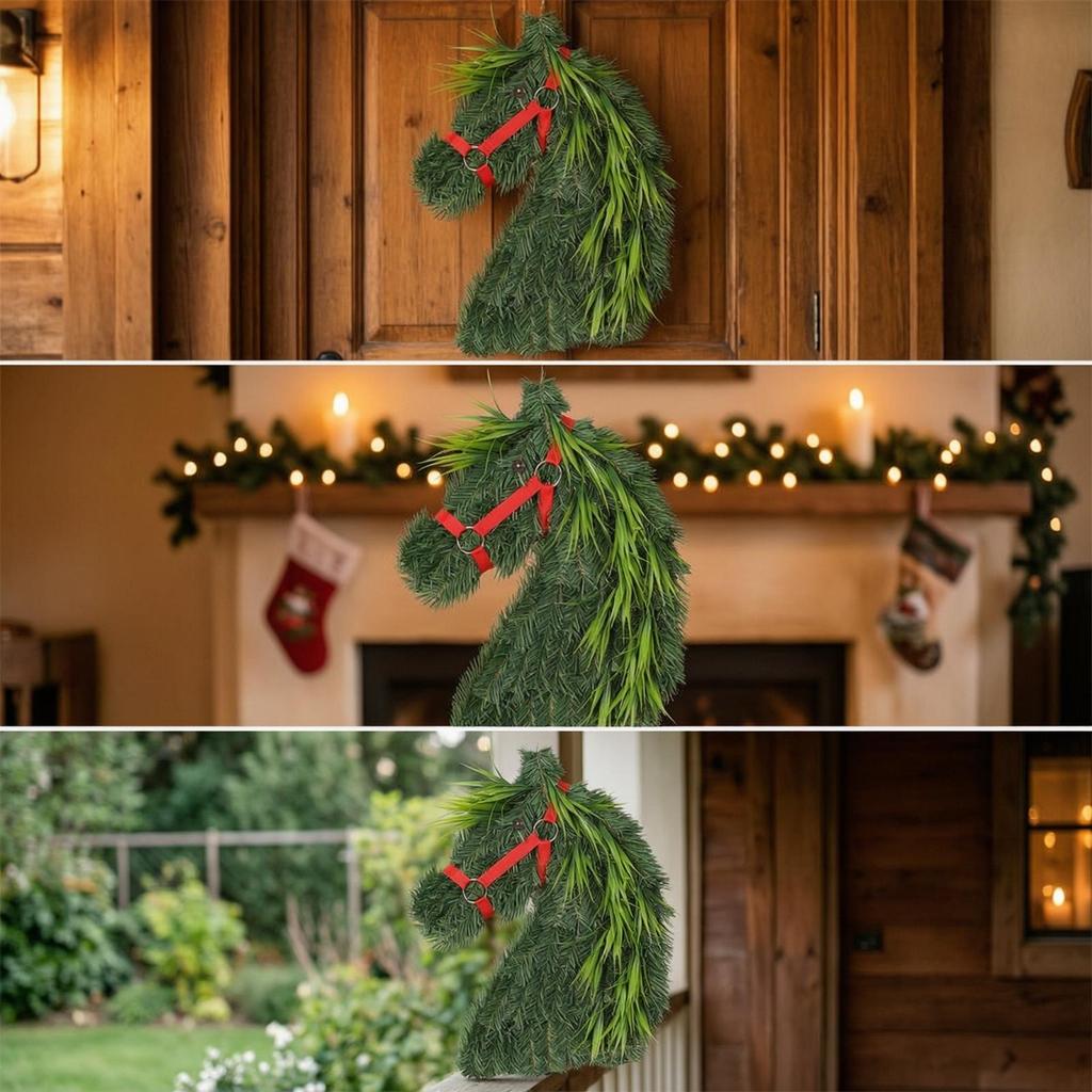 Horse Head Wreath Christmas Horsehead Decor Artificial for Homeowners, Decorators,