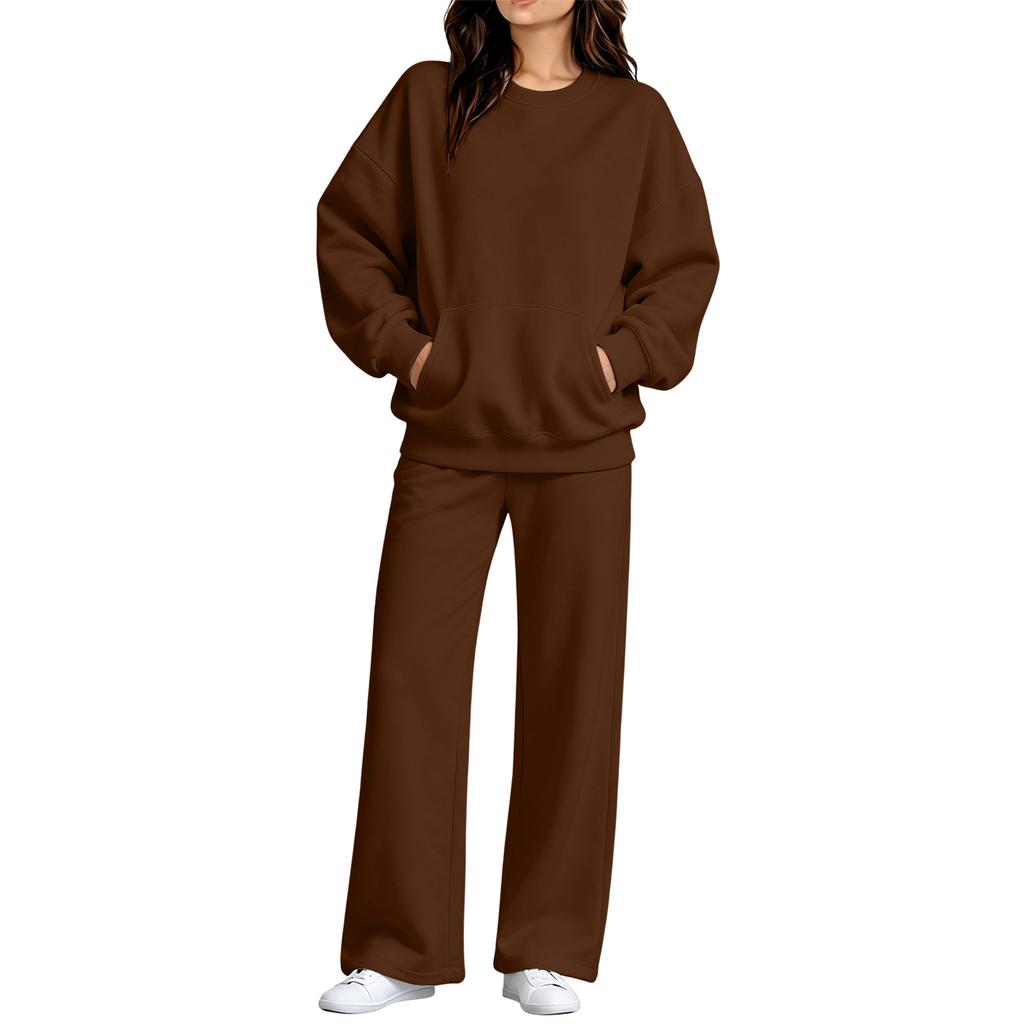 Women's Casual Neck Sweatshirt and Pants Set with Pockets for Fall Winter