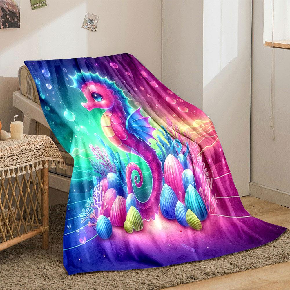 Neon Fantasy Seahorse Blanket Print Blanket Soft and Cozy Perfect for the Living Room Bed Sofa or a Nap,gift