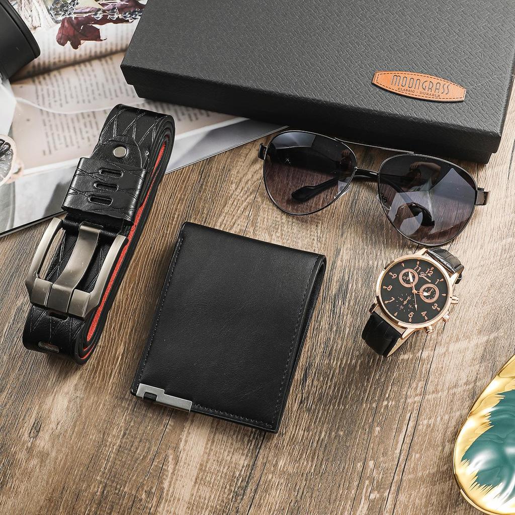 Men's 4-Piece Business Gift Set: Watch, Wallet, Belt & Sunglasses