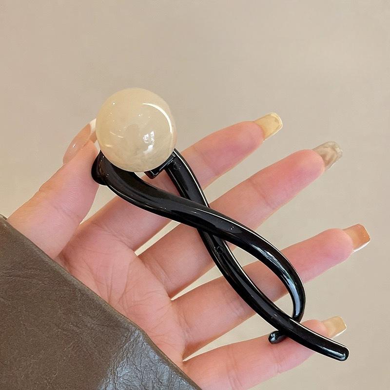 Retro S-förmige Pferdeschwanz-Twist-Haarspangen, modische Perlen-Haarspangen mit Haifisch-Clip, Haarnadeln, Haarspangen, Haarspangen, Haarschmuck für Frauen, Kopfbedeckungen