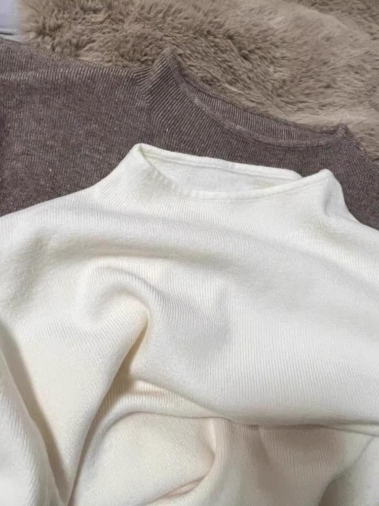 Women's Slim-Fit Semi-High Neck Knit Long-Sleeve Top for Autumn and Winter