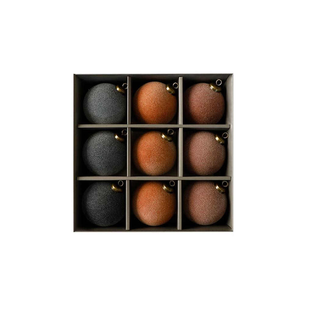 Christmas Flocked Ornaments 8cm 9Pcs Muted Color Cloth Wrapped Balls Christmas Tree Hanging Decor Mall Holiday Festive Decor