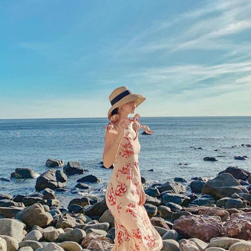 Hepburn Bow Ribbon Sun Hat Women'S Straw Hat Bucket Hat Color Sunscreen Sun Hat Beach Hat