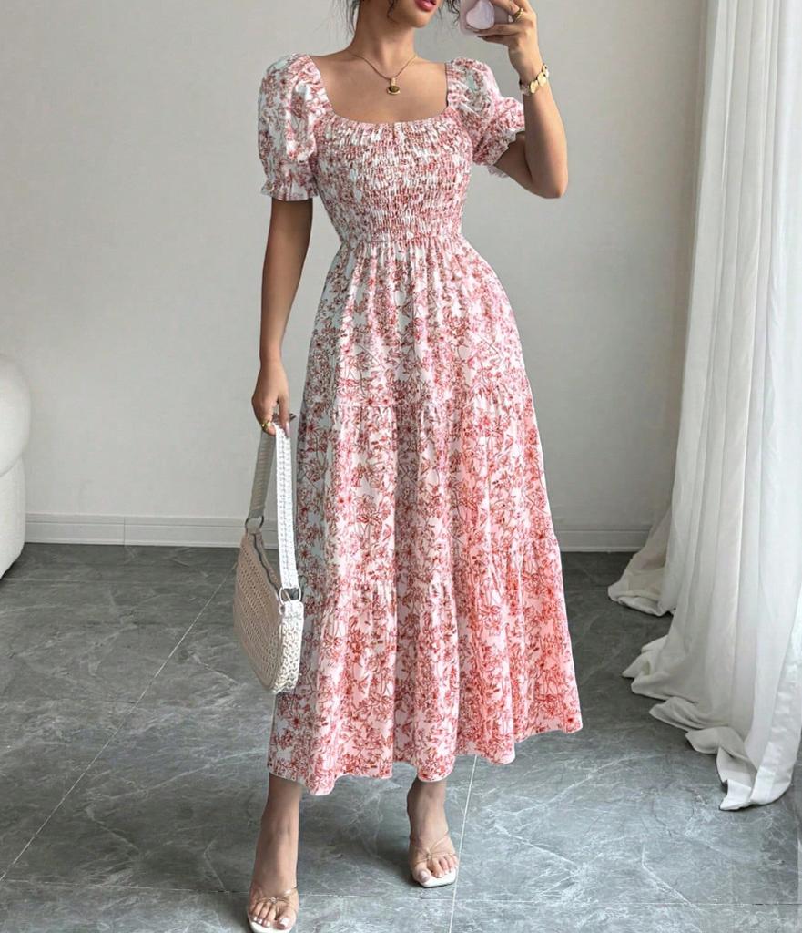 Moda damska Casual V-Neck Spódnica midi z nadrukiem i elastyczną talią