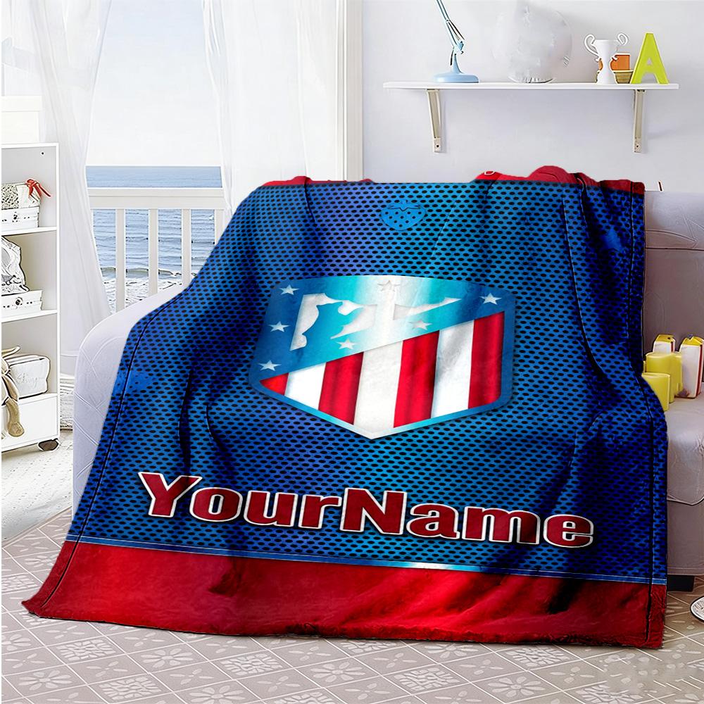 Atletico Madrid Customize Text Blanket Gift Customizable Blanket Soft Warm Cozy Suitable for Bed Home Decor Livingroom Office Ideal for All Seasons