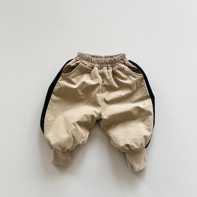 Kids Contrast Color Thickened Fleece Casual Long Pants For Boys And Girls
