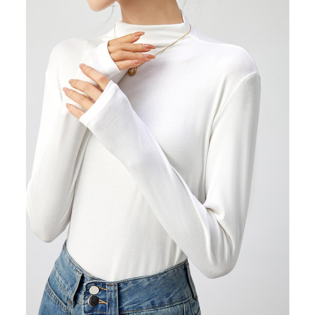 Half Turtleneck Base Shirt for Women In Spring, Autumn and Winter New Style for Wear Mid-neck White Long-sleeved T-shirt Underwear