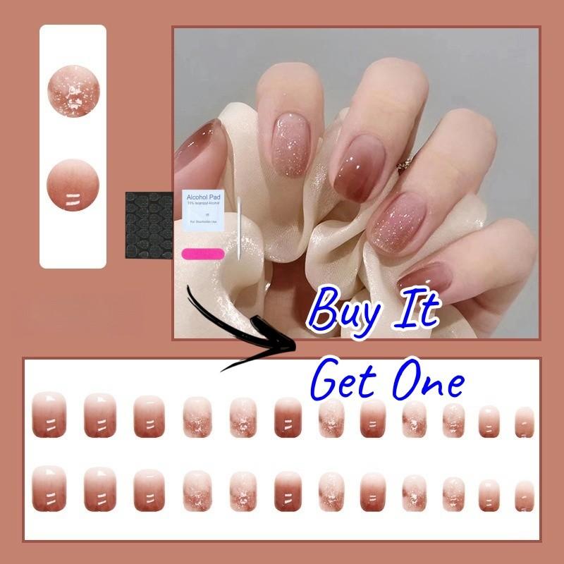 24 Piece Set of Short Wearing Armor Simple Jumping Color Ice Transparent Red Brown Nail Art Gradient Whitening Style