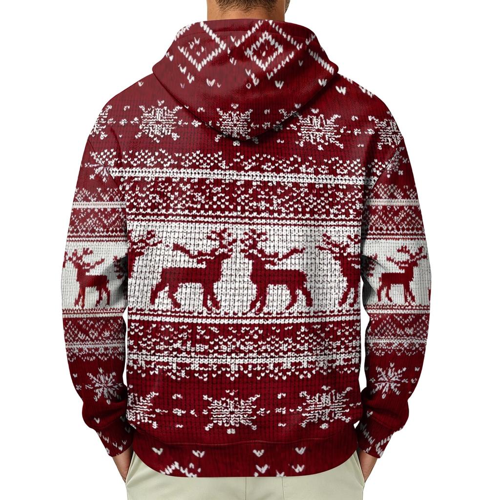 Men's Long Sleeve Christmas Print Pullover Hoodie for Holiday Party and Everyday Wear