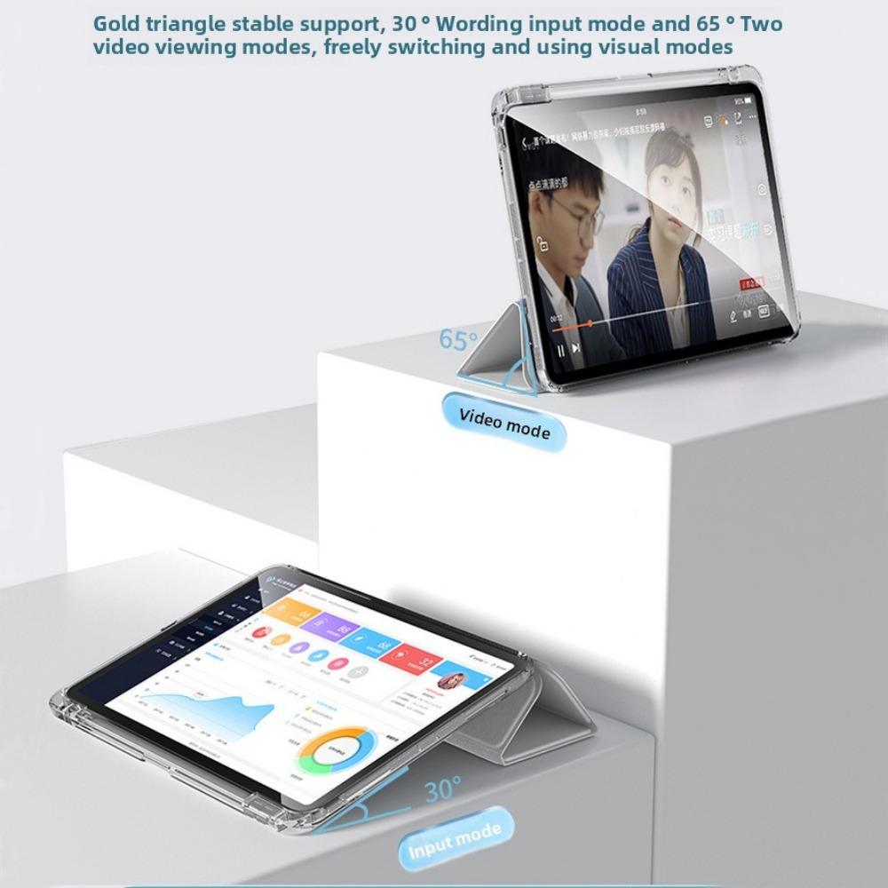 For iPad Air 11 Inch Clear Acrylic Case with Pencil Holder 3 Fold Cover Sleep Wake Anti Drop Leather Protective Case