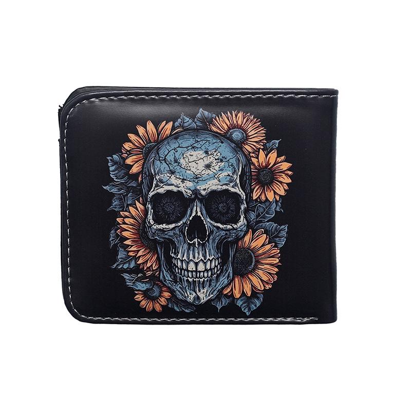 

Unisex Retro Skull Print Zipper Coin Purse Wallet