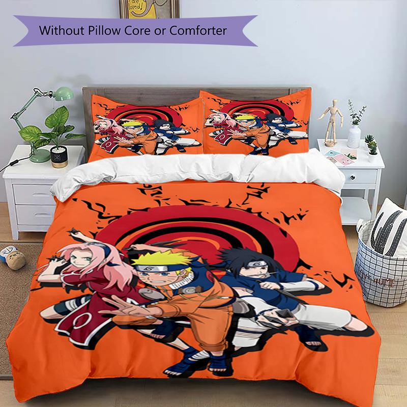 3pcs NARUTO (2) Design Cover Set - HD Printed Bedding with 1 Cover and 2 Pillowcases - Perfect for Home and Dorm Decor