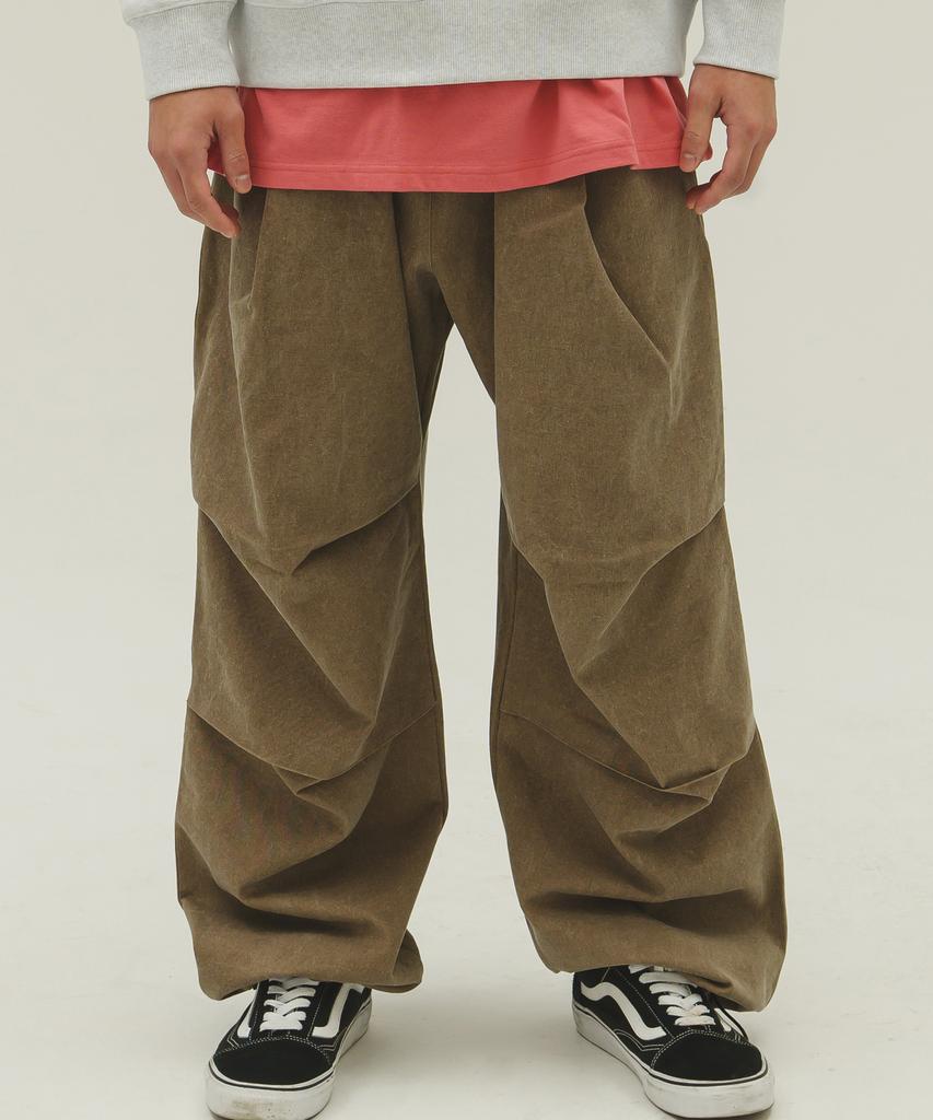 CAMEL WORK Wide Cotton Parachute Pants (Pigment Brown)
